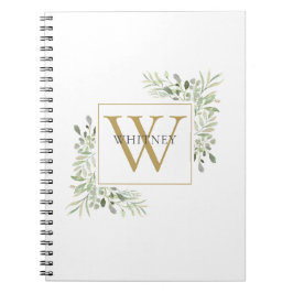 Elegantes Gold Monogram Greenergiefoliage Notizblock