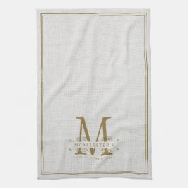 Elegantes Gold Monogram Linen Family Gründungsjahr Geschirrtuch