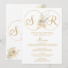 Elegantes Gold Monogram Name Initial Wedding Menu Menükarte