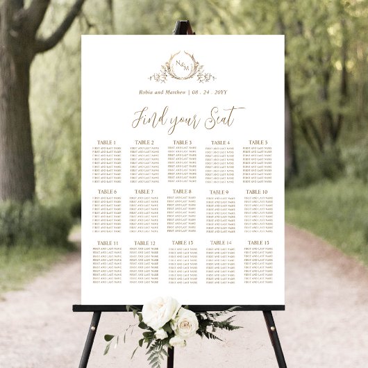 Elegantes Gold Monogram Seating Chart Sign Poster
