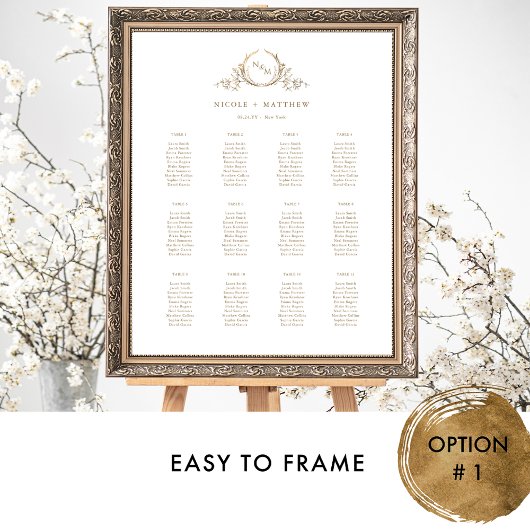 Elegantes Gold Monogram Seating Chart Sign Poster