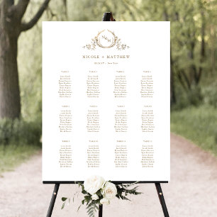 Elegantes Gold Monogram Seating Chart Sign Poster
