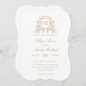 Elegantes Gold Monogram Wappen Custom Wedding Einladung (Vorne/Hinten)