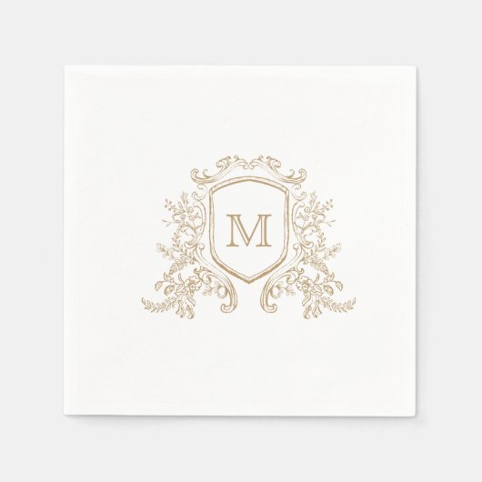 Elegantes Gold Monogram Wappen Custom Wedding Napk Serviette (Vorderseite)
