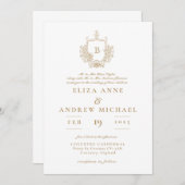 Elegantes Gold Monogram Wappen Einladung zur Hochz (Vorne/Hinten)