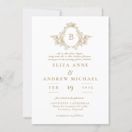 Elegantes Gold Monogram Wappen Einladung zur Hochz
