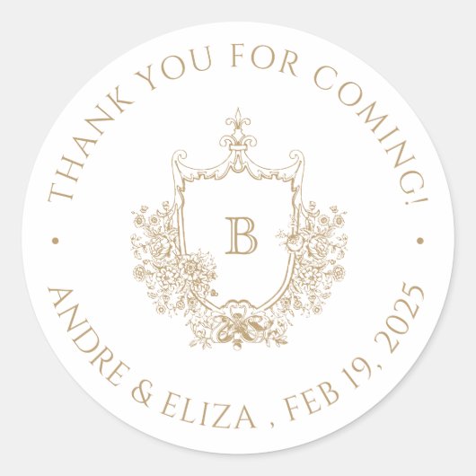 Elegantes Gold Monogram Wappen Runder Aufkleber (Vorderseite)