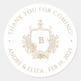 Elegantes Gold Monogram Wappen Runder Aufkleber