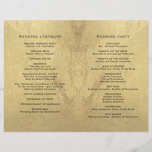 Elegantes Gold Monogram Wedding Folded Program (Rückseite)