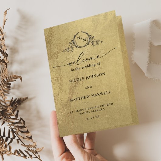 Elegantes Gold Monogram Wedding Folded Program