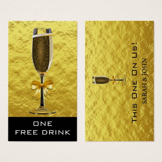 Elegantes Gold Monogram Wedding Free Drink Ticket (Vorne & Hinten)