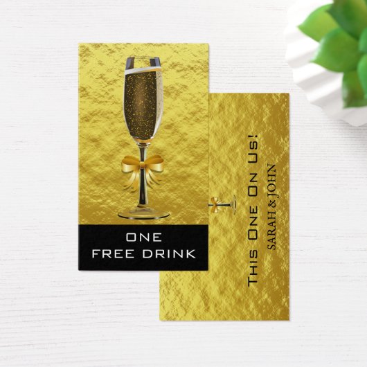 Elegantes Gold Monogram Wedding Free Drink Ticket (Schreibtisch)