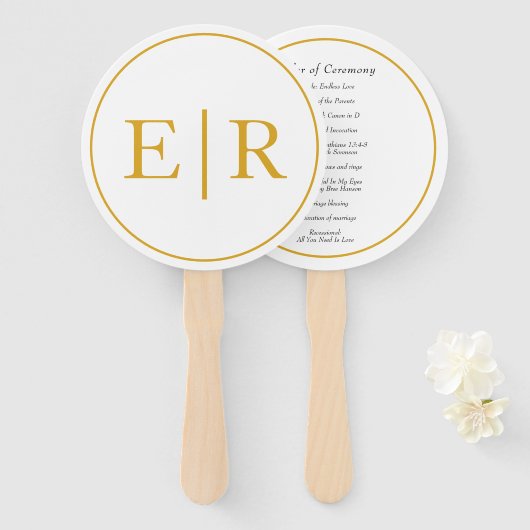 Elegantes Gold Monogram Wedding Programm Fächer (Vorne und Hinten)