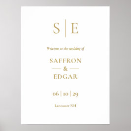 Elegantes Gold Monogram Wedding Welcome Sign Poster