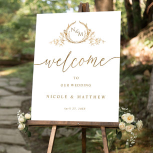Elegantes Gold Monogram Wedding Welcome Sign Poster