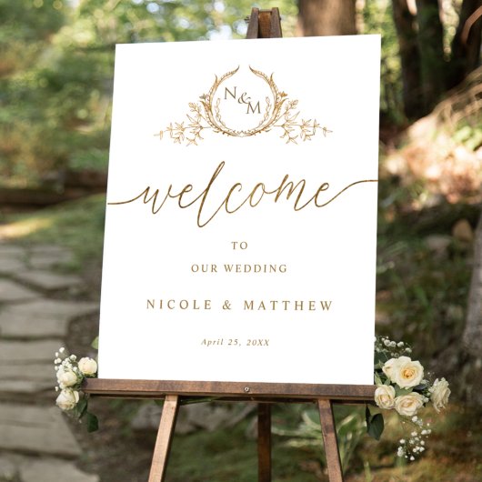Elegantes Gold Monogram Wedding Welcome Sign Poster