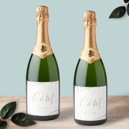 Elegantes Gold Monogram Wedding Wine Label Schaumweinetikett