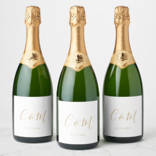 Elegantes Gold Monogram Wedding Wine Label Schaumweinetikett