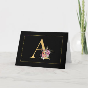 Elegantes Gold-Monogramm A mit rosa Blumen