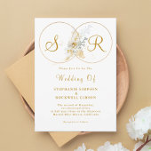Elegantes Gold Monogramm in einer Hochzeit Einladung