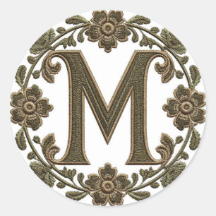 Elegantes Gold-Monogramm M bestickt Runder Aufkleber