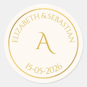 Elegantes Gold-Monogramm minimalistisches Hochzeit Runder Aufkleber