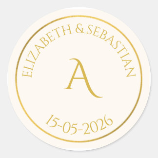Elegantes Gold-Monogramm minimalistisches Hochzeit Runder Aufkleber