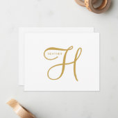 Elegantes Gold-Monogramm Mitteilungskarte (Vorderseite/Rückseite Beispiel)