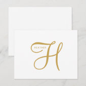 Elegantes Gold-Monogramm Mitteilungskarte (Vorne/Hinten)