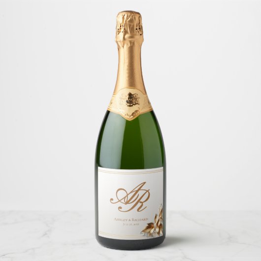 Elegantes Gold-Monogramm Schaumweinetikett (Vorderseite)