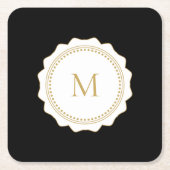 Elegantes Gold Monogramm Schwarz Rechteckiger Pappuntersetzer (Vorderseite)