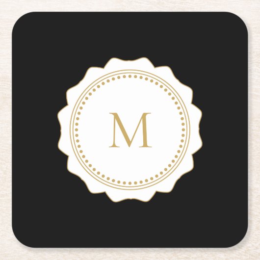 Elegantes Gold Monogramm Schwarz Rechteckiger Pappuntersetzer (Vorderseite)