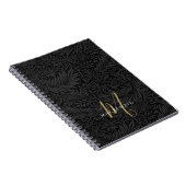 Elegantes Gold-Monogramm Schwarzes Blumenmuster Notizblock (Rechte Seite)