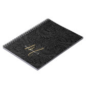 Elegantes Gold-Monogramm Schwarzes Blumenmuster Notizblock (Linke Seite)