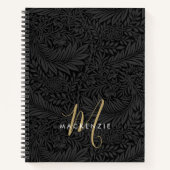 Elegantes Gold-Monogramm Schwarzes Blumenmuster Notizblock (Vorderseite)