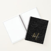 Elegantes Gold-Monogramm Schwarzes Blumenmuster Notizblock (Innenseite)