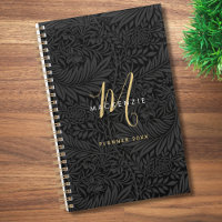 Elegantes Gold-Monogramm Schwarzes Florales 2026