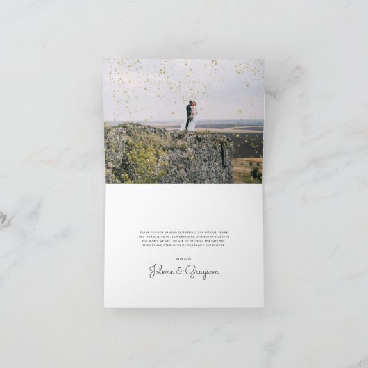 Elegantes Gold Mountain Wedding Foto Danke Karte (Innenseite)