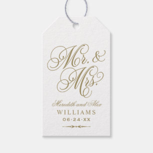 Elegantes Gold Mr und Mrs Schrift Hochzeitsgeschen Geschenkanhänger