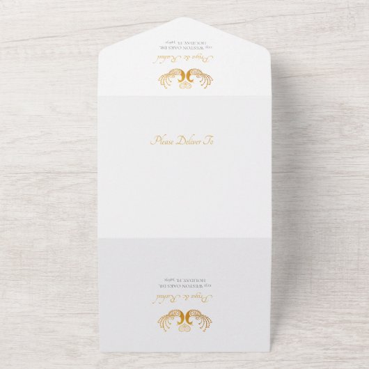 Elegantes Gold Muster Indische Hochzeit  All In One Einladung (Außenbereich)