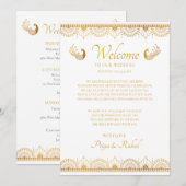 Elegantes Gold Muster indische Hochzeit Begrüßungs Einladung (Vorne/Hinten)