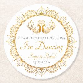 Elegantes Gold Muster Indische Hochzeit Runder Pappuntersetzer