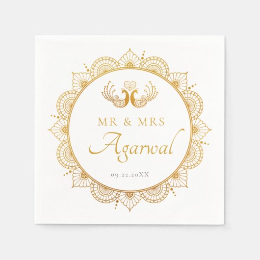 Elegantes Gold Muster Indische Hochzeit Serviette (Vorderseite)