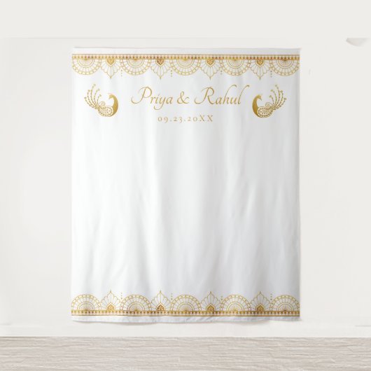 Elegantes Gold Muster Indische Hochzeit Wandteppich (Vorderseite)