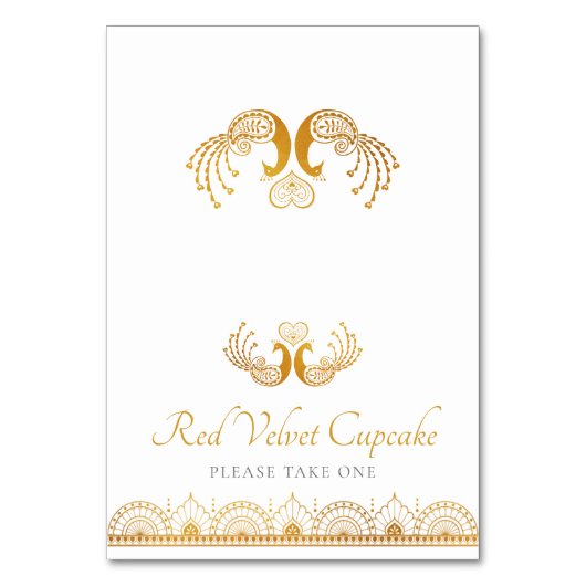 Elegantes Gold-Muster indisches Buffet-Label Tischnummer (Vorderseite)