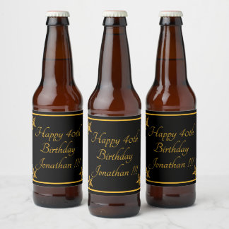 Elegantes Gold Name Happy Birthday Beer Label Set Bierflaschenetikett