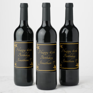 Elegantes Gold Name Happy Birthday Wine Label Set Weinetikett