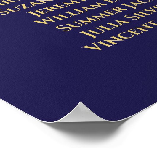 Elegantes Gold & Navy 4 Table Seating Chart Poster (Ecke)