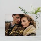 Elegantes Gold Navy Blue Calligraphy QR Code Foto Folieneinladung (Stehend vorne)