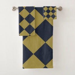 Elegantes Gold & Navy Blue Diamond Muster Badhandtuch Set